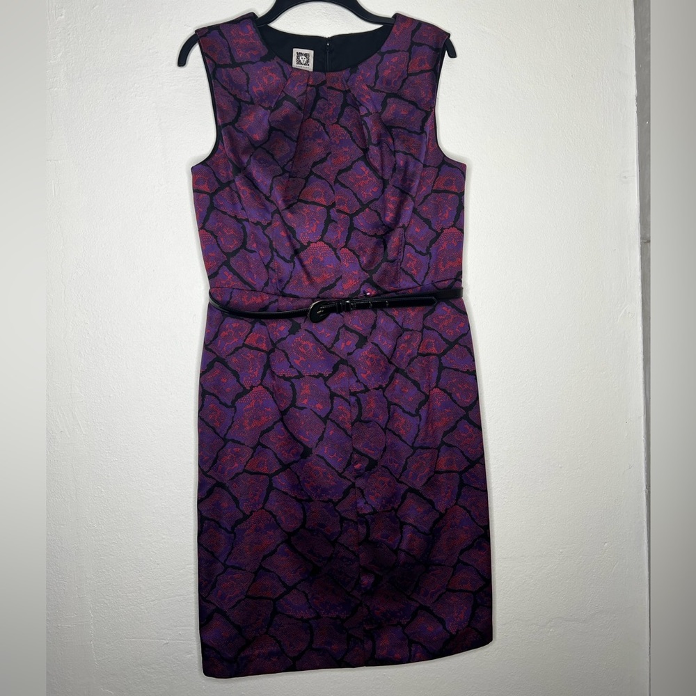 Anne Klein Animal Print Belted Purple Pink Dress